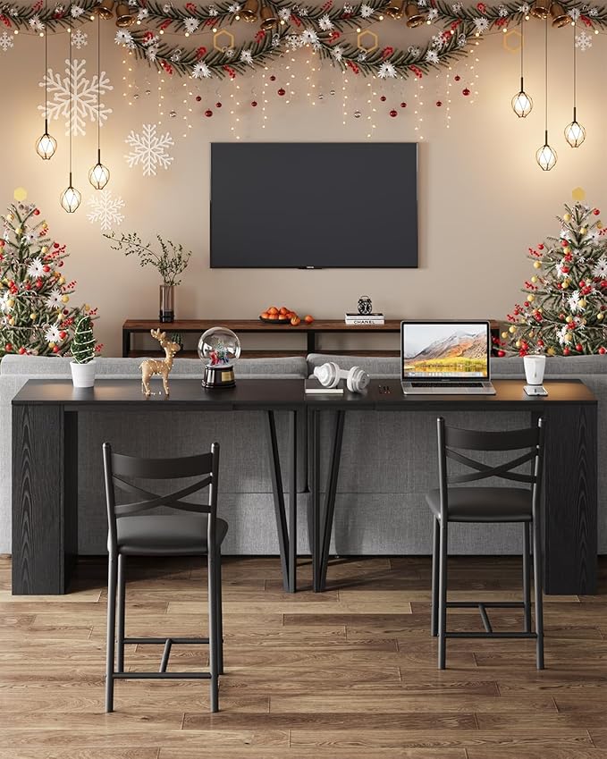 GAOMON 3 Piece Bar Table Set for 2, Bar Table and Chairs Set with with Flip Top Extension, Dining Table Set with Storage Shelves, Suitable for Small Space Kitchen Apartment, Black