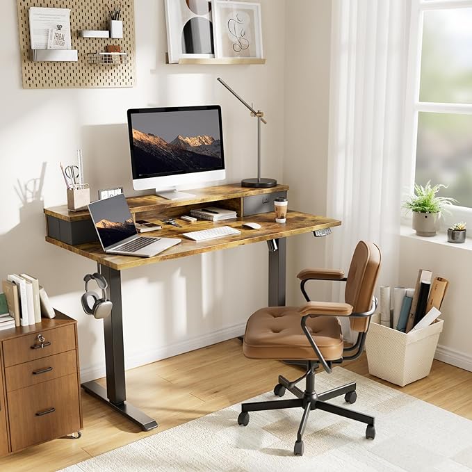 Agilestic 40 x 24 Inches Height Adjustable Electric Standing Desk with 2 Drawers, Stand Up Electric Standing Desk Adjustable Height, Sit and Stand Computer Table with Splice Board, Rustic Brown