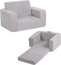 Welnow Toddler Chair, 2-in-1 Soft Sherpa Kids Sofa, Convertible Toddler Couch Lounger, Flip Out Kids Couch Chair with Side Pockets & Removable Cover for Girls and Boys, Grey