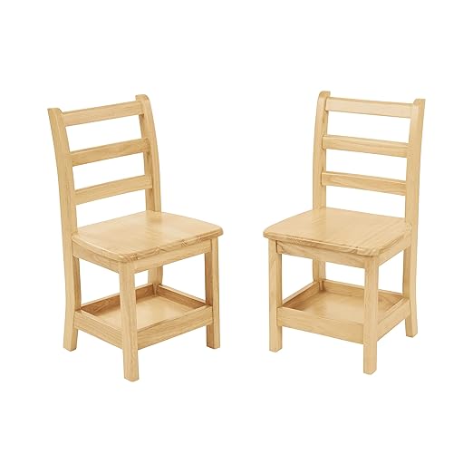 ECR4Kids Three Rung Ladderback Chair with Storage, 14in Seat Height, Classroom Seating, Honey, 2-Pack