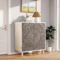 COSIEST 32" W Sideboard Buffet Cabinet with Storage, Accent Cabinet with 2 Push-to-Open Magnetic Doors, Vintage MDF Buffet Table for Living Room, Kitchen, Hallway (Gray,Flower Pattern)