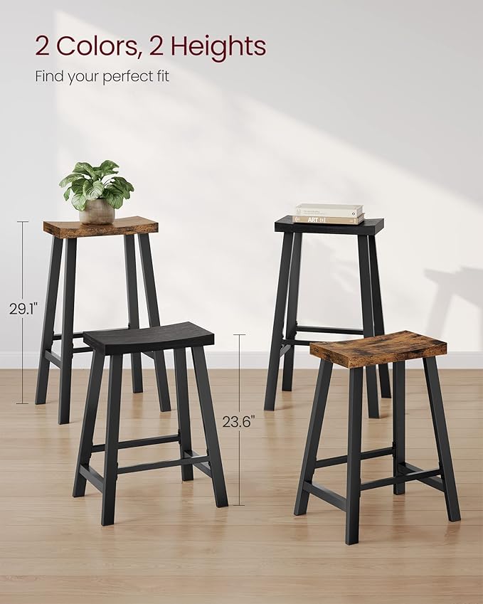 VASAGLE Bar Stools Set of 2, Counter Height Stools, Bar Chairs with Footrest, 29.1 Inches Tall Kitchen Breakfast Stools, Industrial, Living Room Party Room, Rustic Brown ULBC094B01