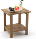 LUE BONA Adirondack Outdoor Side Table, 2-Tier Brown HDPS Patio End Table Weather Resistant, Morden Side Table for Patio, Pool, Porch