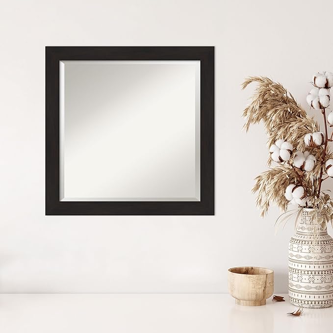 Amanti Art Brown Wall Mirror 24x24 Furniture Espresso Narrow Square Bathroom Mirror for Wall Decor Living Room, Medium Casual Frame, Hangs Horizonally and Vertically, Bathroom Decor, Beveled Edge