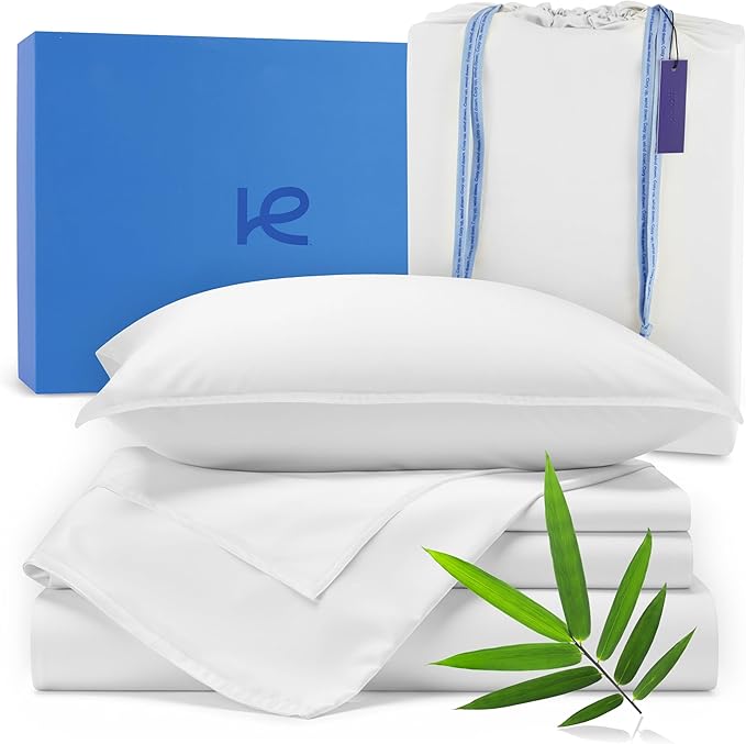 Kickoff Viscose Bamboo Sheets California King Size 4-pc 100% Organic Bamboo Viscose Bed Cooling Sheets Cal King Set Cool Bedding for hot Sleepers Sheet, Flat, Fitted, Pillowcases (Snow White, CK)