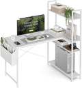 40 Inch L Shaped Computer Desk with Reversible Storage Shelves, Home Office Corner Desk Study Writing Table with Hutch, Study, White