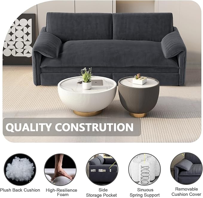 66" Queen Size Pull Out Couch Bed Convertible Sleeper Loveseat Sofa Velvet Futon Sofá Bed Oversized 3 in 1 Pullout Sofa&Couch for Side Storage and Soft Armrest for Living Room, Office, Apartment, RV