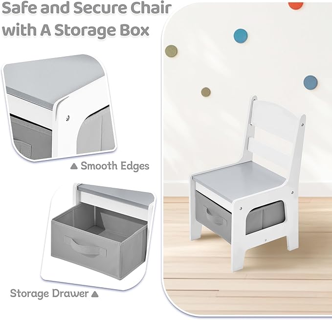 Kids Table and Chairs Set, 4 in 1 Wooden Kids Table with Reversible Tabletop, Children Activity Table with Removable Tabletop Storage, Toddler Table and Chair Set for Home, Nursery, Playroom