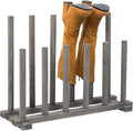 MyGift Vintage Weathered Gray Solid Wood Floor Standing Boot Holder Rack, Wooden Entryway Shoe Storage Organizer Stand Holds 6 Pairs of Tall and Short Boots