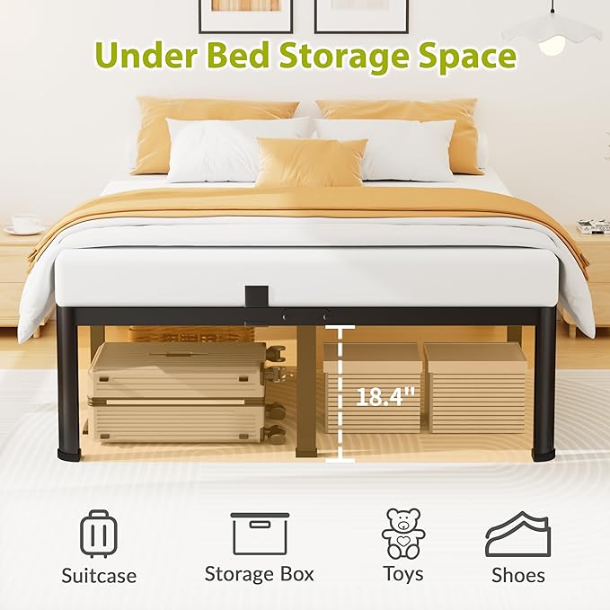 20 Inch King Size Metal Platform Bed Frame with Round Corners, Storage Space Under High Bed Frame-Heavy Duty Steel Slats Support, Noise Free - Easy Assembly - No Box Spring Needed