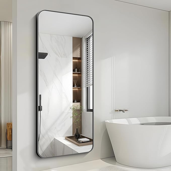 FORBATH Large Bathroom Mirror 72x30 Inches, Black Oversized Wall Mirror for 2 Sinks Aluminum Frame Wall Mounted Rounded Corner Morndern Mirror for Bathroom Bedroom Entryway Living Room