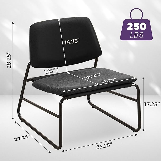 DAICO Modern Accent Chair Comfy Living Room Chair Armless Sling Accent Chairs Upholstered Side Sitting Chairs with Metal Frame for Office Reception Reading Bedroom Waiting Room, Black