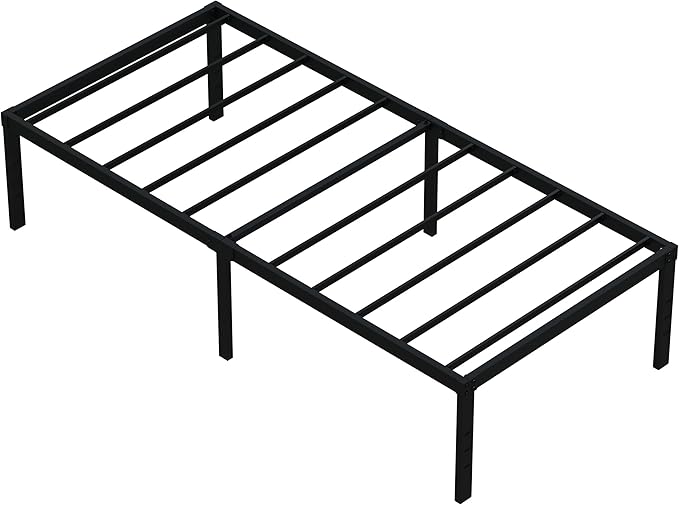 18 Inch Twin Bed Frames No Box Spring Need, Metal Platform Bed Frame Twin Size with High Storage, Eassy Assembly 2,500 Lbs Heavy Duty Bedframes, Black