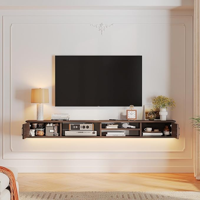 Floating TV Stand,59'' Wall Mounted TV Console,Floating TV Shelf,Wall TV Cabinet,Floating Entertainment Shelf,Walnut