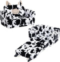 ALIMORDEN Fold Out Toddler Couch, Comfy 2-in-1 Cuddly Sherpa Bear Chair for Kids, Convertible Sofa to Lounger, Kids Cozy Corner Play Couch for Boys and Girls, Cow
