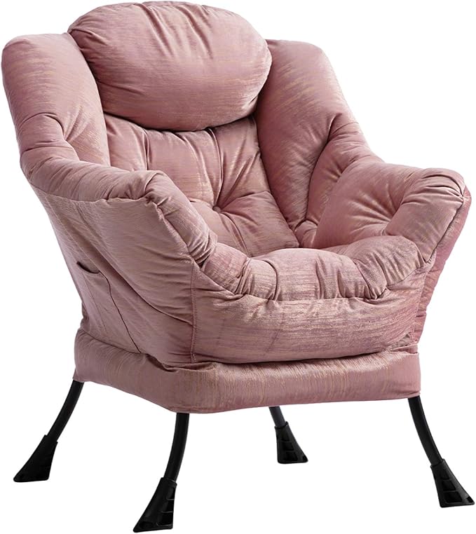HollyHOME Modern Fabric Large Lazy Chair, Accent Oversized Comfy Reading Chair with Armrest, Thick Padded Cozy Lounge Sofa for Living Room, Bedroom, Dorm, Gilding Pink