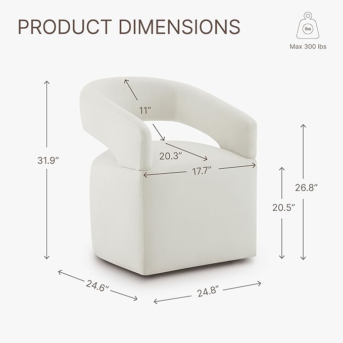 Upholstered Dining Chairs with Removable Casters Barrel Side Armchair with Rollers for Diningroom Bedroom Livingroom Reading Room, Ivory, 4PCS