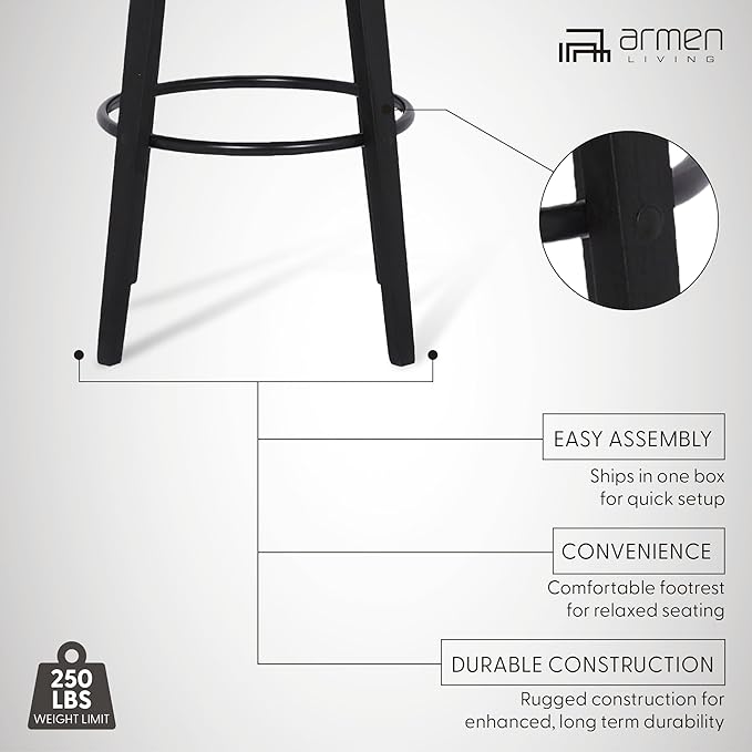 Armen Living Sonia 26" Counter Height Swivel Gray Faux Leather and Black Wood Bar Stool