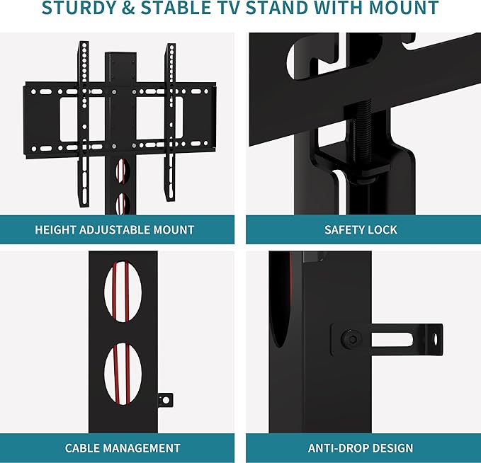 63" W TV Stand with Mount for 50,55,65,75" TV,Entertainment Center with Power Outlet and Led Lights,Height Adjustable TV Console Table with Shelves and Fabric Drawers (Rustic Brown)