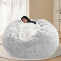 BCU Oversized Bean Bag Cover Comfy Beanbag Chair for Adults Without Filler Faux Fur Lazy Sofa Cover for Living Room Chairs, Silver White, 5FT