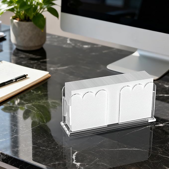 LUGUNU Acrylic Napkin Holder-Clear Scalloped Napkin Dispenser for Bathroom, Kitchen, Dining Room–Stylish Guest Hand Towel & Disposable Paper Holder for Weddings, Hotels, and Home Decor