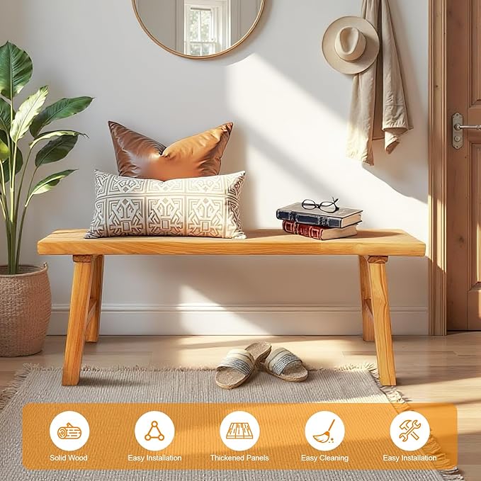 Farmhouse Solid Wood Bench: Long Rustic Indoor Narrow Wooden Bench for Entryway,Living Room, Dining Room,End of Bed,Hallway (55" Lx10 Wx18 H)