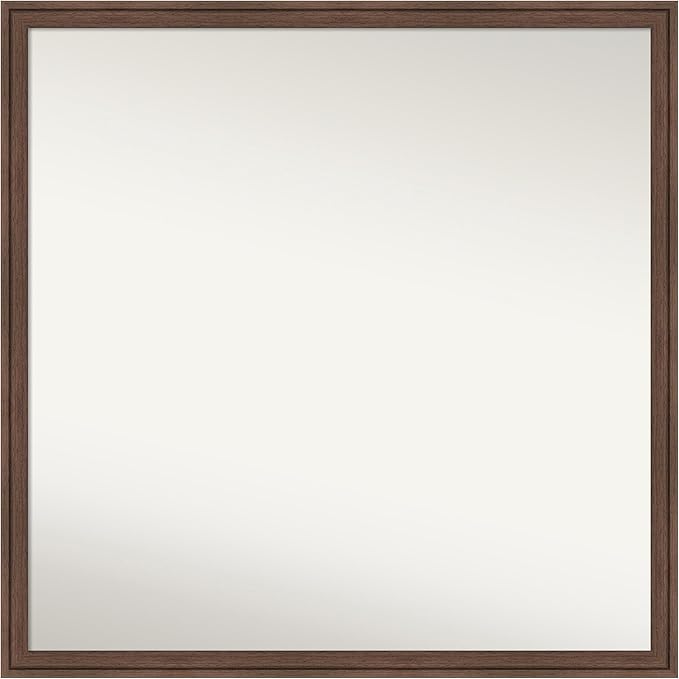 Amanti Art Brown Bathroom Mirror for Over Sink, 28x28 Florence Light Brown Square Vanity Mirror, Large Casual Frame, Hangs Horizonally and Vertically, Bathroom Wall Decor, Non-Beveled Edge