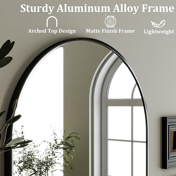 HARRITPURE Arched Wall Mirror – 26"x38" Arch Bathroom Mirror Metal Frame Vanity Mirror for Bedroom, Entryway Dresser Decor, Black