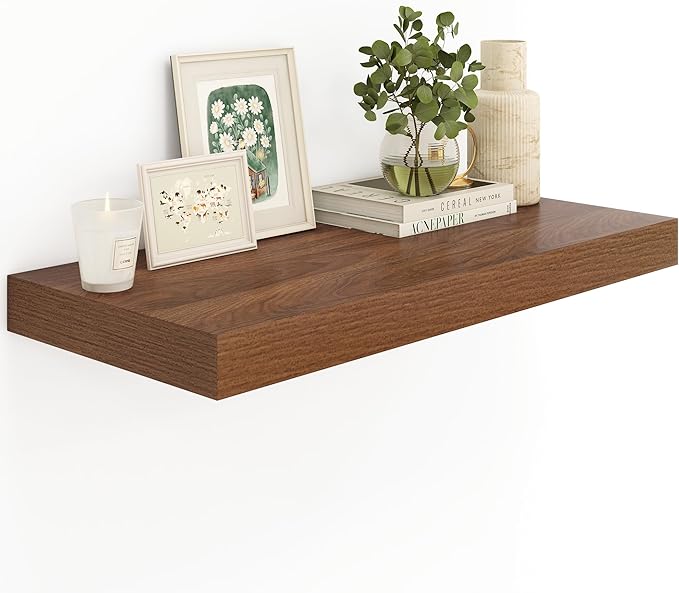 12" Deep Walnut Floating Shelves,Over Toilet Long Wall Mounted Modern Farmhouse 36 inches,Wall Shelves with Invisible Brackets for Bedroom, Bathroom, Living Room, Kitchen, Set of 1