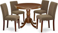 East West Furniture ANAB5-MAH-18 5 Piece Dining Table Set for 4 Includes a Round Kitchen Table with Pedestal and 4 Coffee Linen Fabric Upholstered Chairs, 36x36 Inch, Mahogany