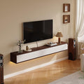 Floating TV Stand High Gloss,55'' Wall-Mounted TV Cabinet,Floating TV Console,Under TV Shelf with 3 Doors for Living Room Bedroom(Walnut+White)