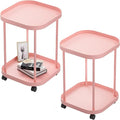 Side Table with Wheels, End Table Living Room Plastic Mobile Sofa Side Table Small Night Stand Bedroom Pink (2 Pack)