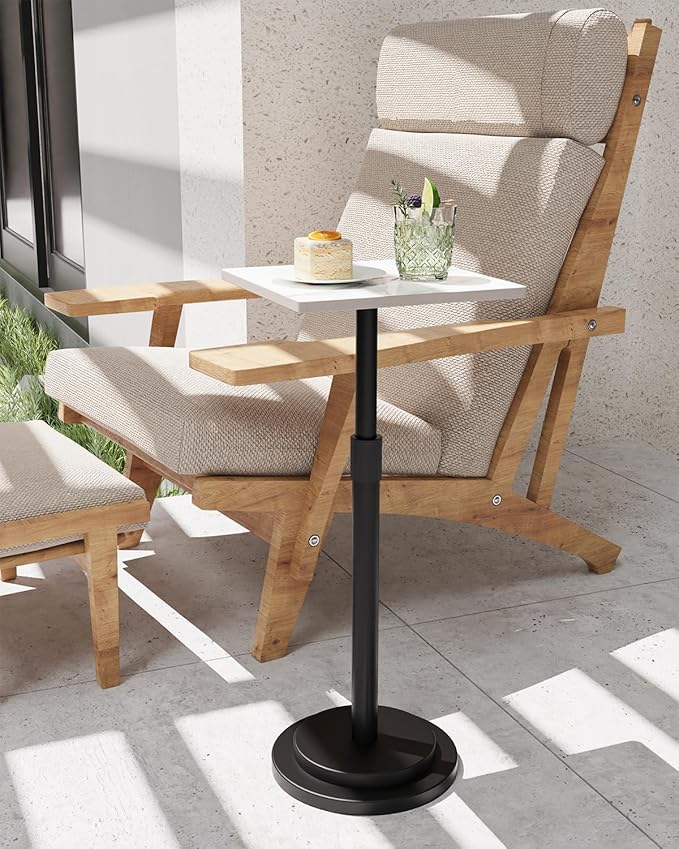 Versatile End Table with Metal Base, Height Adjustable, Vintage Square Indoor Metal Plant Stand, for Sofa, Bedside Small Couch, Living Room and Bedroom, 1 Pack, White, GBZ001SW-1