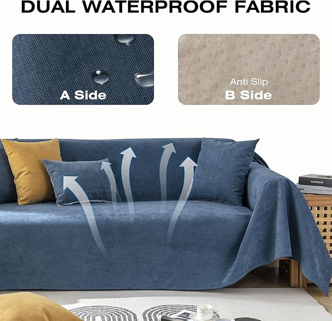 STACYPIK 100% Waterproof Sofa Covers for Dogs, Water Resistant Navy Blue Non-Slip Couch Covers, Pet Couch Protector for 2 Cushion Couch, Leakproof L Shaped Loveseat Slipcover for Sectional-71X118IN