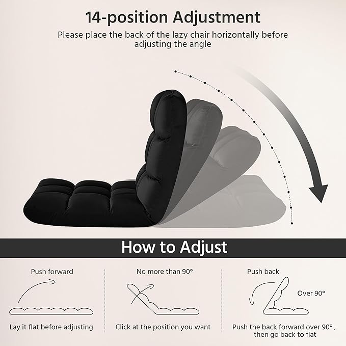 Yaheetech Floor Chair, Meditation Chair with Back Support Gaming Floor Lounger with 14 Adjustable Position for Adult, Black, 2pcs