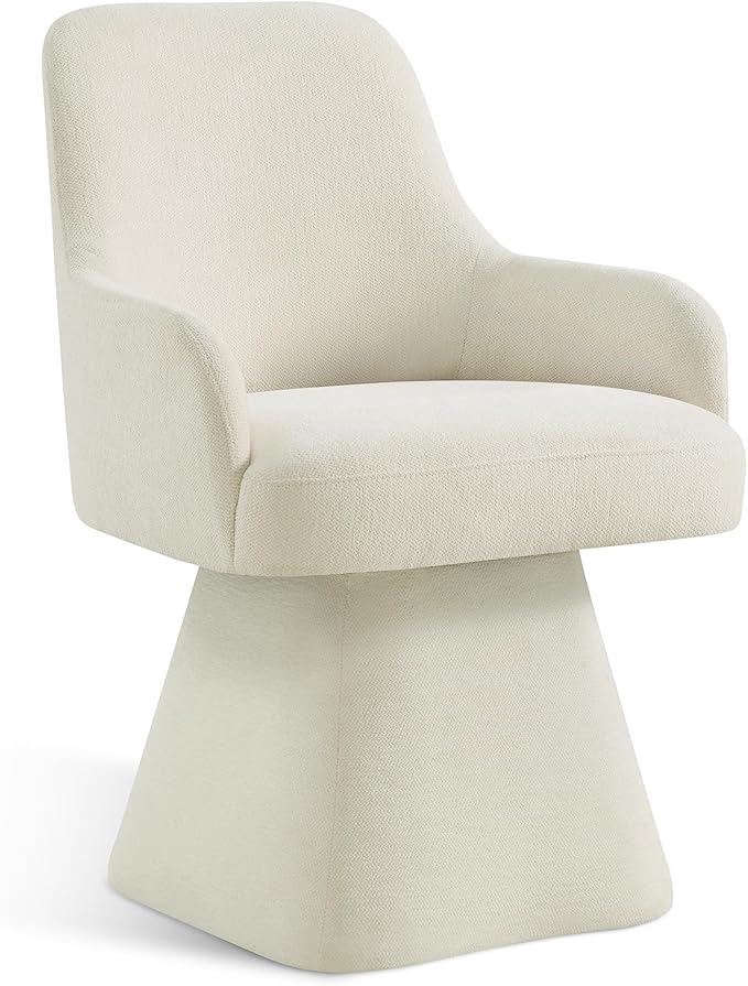 Swivel Dining Chairs Set of 2, Mid Century Modern Chairs Fabric Upholstered Armchair with Armrest & Ergonomic Backrest for Dining Room, Kitchen, Bedroom, Living Room, Beige, 2 Boxs