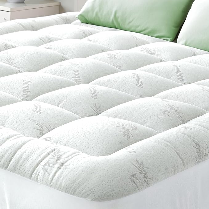 Ultra Soft Full XL Size Mattress Topper - Viscose Made from Bamboo Pillow Top Mattress Pad for Back Pain Relief - Naturally Cooling for Hot Sleepers, White