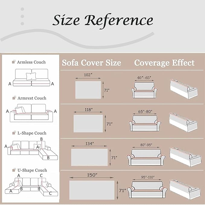 Couch Cover for Dogs Washable Sofa Cover, Sectional Couch Covers, Sofa Covers for 2 Cushion Couch, Non Slip Stripe Sofa Slipcovers Furniture Protector, Couch Protector from Cat Claws, Light,75''x150''