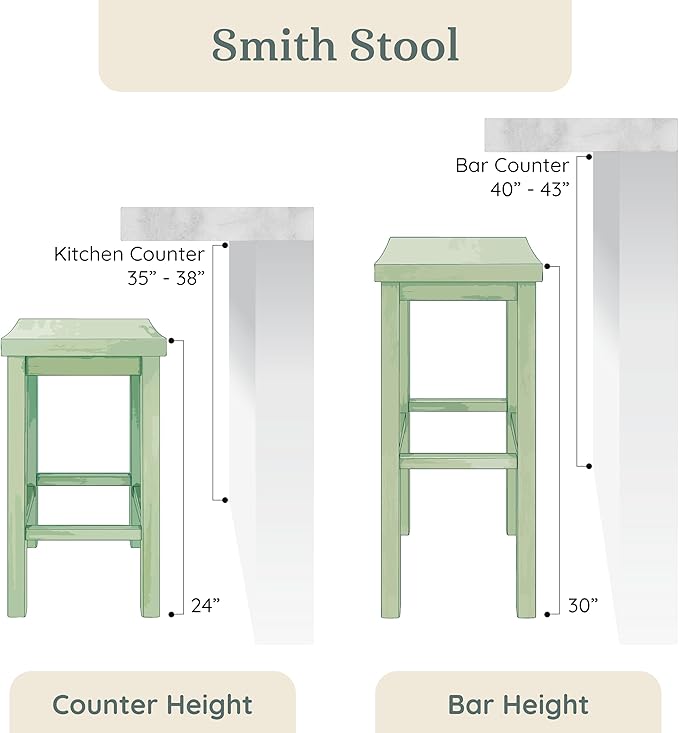Grain & Grove Smith Collection Set of 4 Solid Wood Bar Stools, 30 inch Saddle-Seat Bar Chairs, Backless, Heavy-Duty Construction, Footrest Support, for Kitchen Islands, Home Bars, and Counters, Black