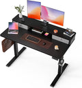 48x24 Inch Standing Desk with Double Drawers, C-Clamp Mount Compatible, Electric Adjustable Height Computer Stand Up Desks, Home Office Sit Stand Table with 3 Preset Heights & 2 Hooks, Black