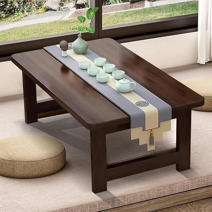 Japanese Floor Sitting Table, Folding Wood Tea Table Chabudai Japanese Coffee Table Low Table for Living Room Home Tatami Office (A 47.2 * 19.6 * 13.7 INCH)