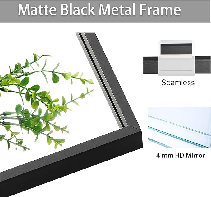 Black Bathroom Mirror 30x40, Rectangle Wall Mirror 30 x 40 inch, Metal Frame Mirror 40x30, Large Vanity Mirror 30 by 40, Modern Wall Mounted Mirrors, Hung in Horizontal or Vertical