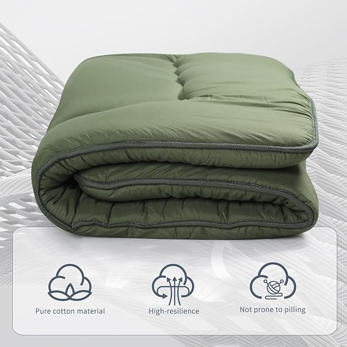 Japanese Floor Mattress,Roll Up Memory Foam Tatami Mat Easy to Store and Portable,Futon Mattress Suitable for Camping and Guest Room (Green, Queen (80" X 60"))