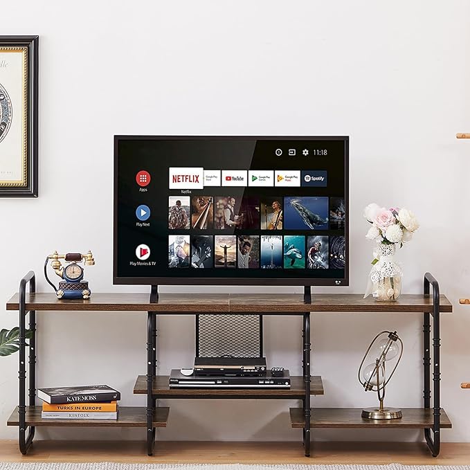VECELO TV Stands up to 55 Inch,Entertainment Center/Media Console Table with Adjustable Storage Shelves for Living Room/Bedroom,