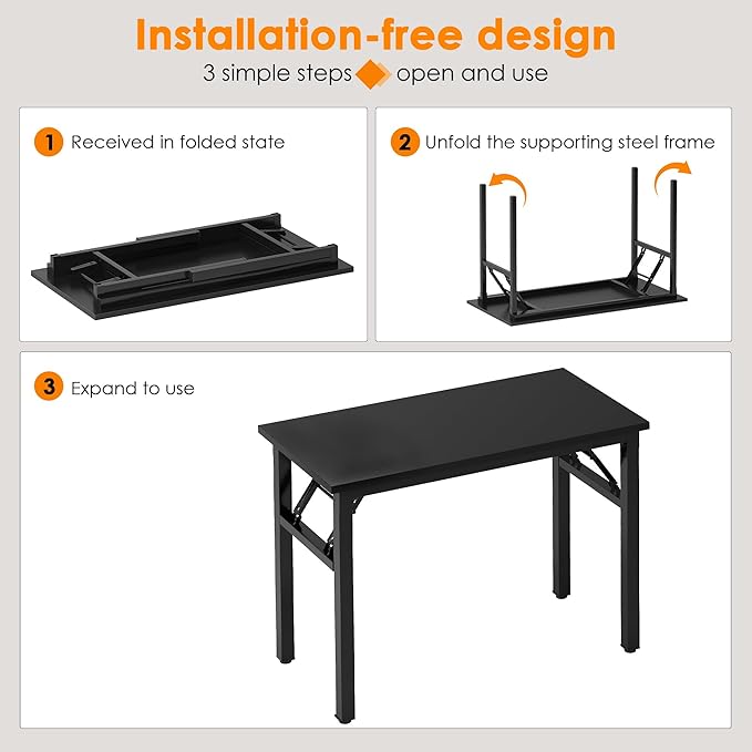 Need Folding Computer Desk - 31.5 Inch Foldable Office Writing Work Study Kids Student Teacher Home Bedroom Table for Small Space, Black