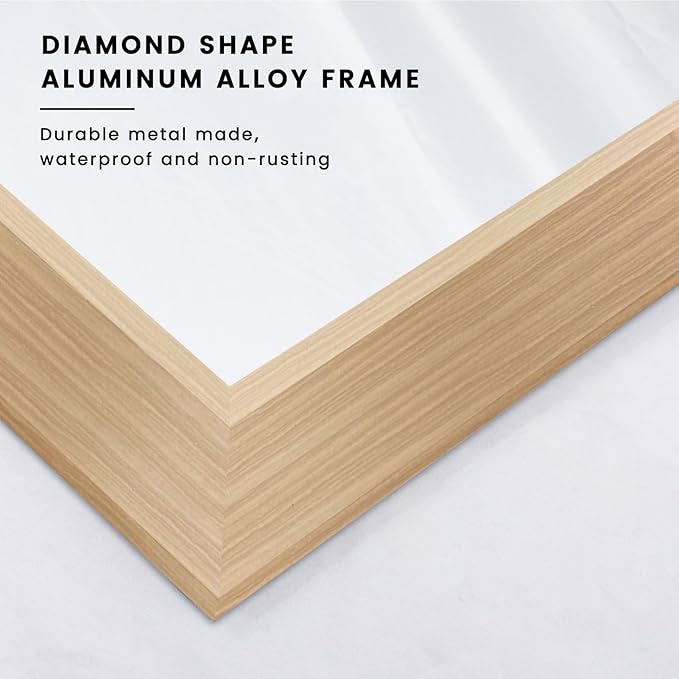 Amorho 36 X30 Inch Bathroom Mirror for Wall, Oak Wood Grain Metal Framed Mirror, Anti-Rust, Hang Horizontally/Vertically, Suitable for Bedroom, Farmhouse, Bathroom, Decorative
