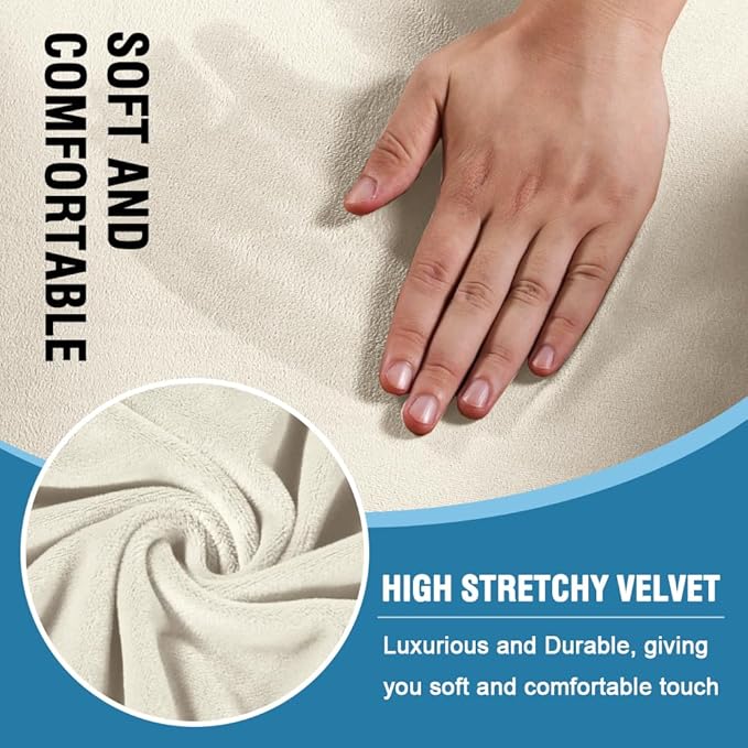 H.VERSAILTEX Sofa Cover 3 Piece Loveseat Slipcovers Thick Velvet Couch Cover Furniture Protector Stretch Sofa Covers for 2 Cushion Couch with 2 Individual T Cushion Covers Washable, Ivory