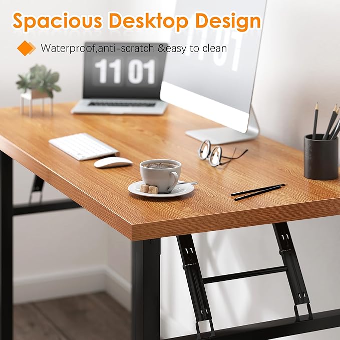 Need Folding Computer Desk - 31.5 Inch Foldable Office Writing Work Study Kids Student Teacher Home Bedroom Table for Small Space, Teak & Black