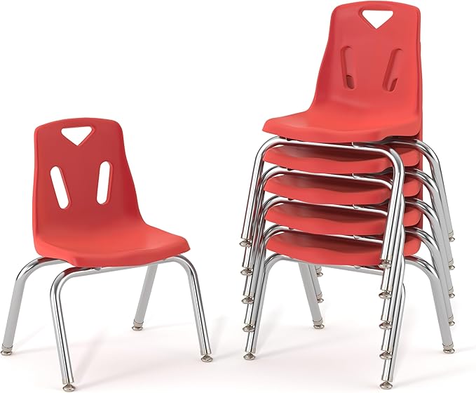 Berries Jonti-Craft 8146JC6008 Stacking Chairs with Chrome-Plated Legs, 16" Height, Red, Pack of 6