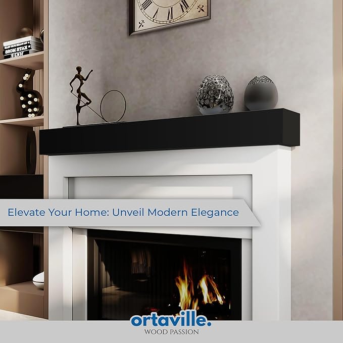 66" Floating Mantel Shelf - Modern White Fireplace Mantel with Matte Lacquer Finish for Living Room Elegance (66", Black)